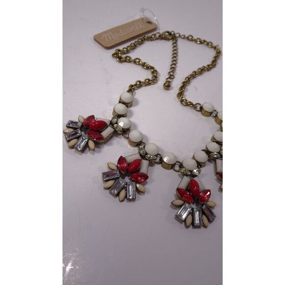Madewell Women's White Red Cabochon Crystal Fan Frontal Necklace  NWT 89 - Picture 8 of 8
